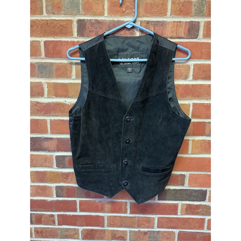Wilsons Leather Black Suede Leather Vest Button Front S